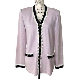 St. John Collection Santana Knit Cardigan Lilac W/ Black White Trim Size 8 -READ